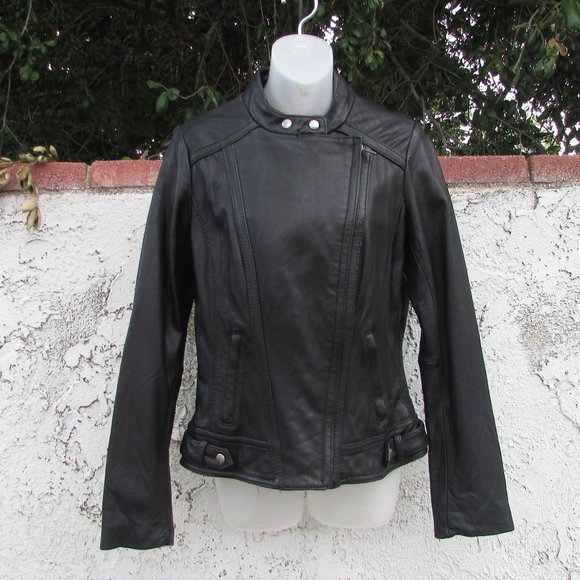 M Michael Kors black leather moto jacket M